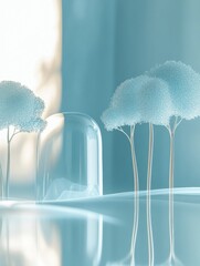 Aufkleber - Glass forest featuring abstract tree shapes with glowing reflections in a serene environment during tranquil hours. Generative AI