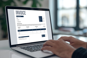 Poster - invoice on computer screen from accounting application. computer program for financial and budget of