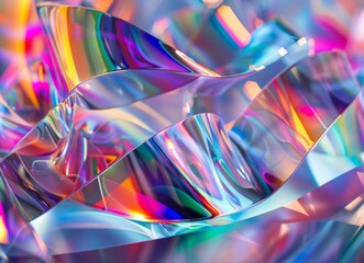 Poster - Colorful abstract digital art - vibrant rainbow waves, reflections. Tech, modern design, creative media, futuristic themes. 80s, 90s style, cluttercore aesthetic Synthwave, Retrowave background