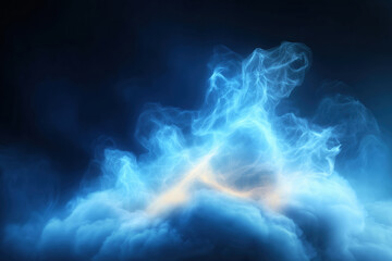 Poster - Swirling blue smoke creates an ethereal atmosphere in a dark background