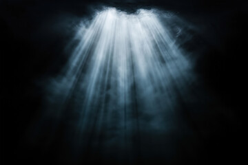 Poster - Ethereal light beams pierce through a dark atmosphere at an event location