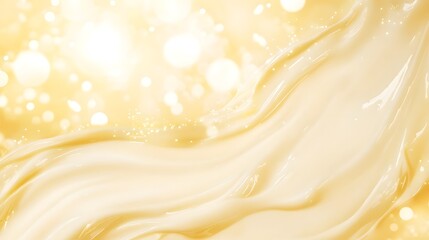 Poster - Mesmerizing waves of shimmering golden glitter and sparkling light flow across a warm amber and yellow backdrop creating a captivating and ethereal atmosphere of luxury elegance and enchantment