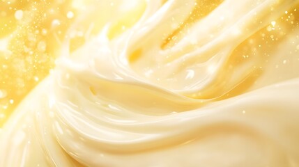 Poster - Radiant celestial waves of shimmering liquid gold and vibrant colors in flowing motion creating a mesmerizing dreamlike and ethereal visual effect  The image evokes a sense of wonder