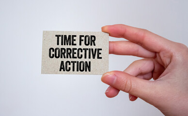 Leinwandbilder - Time for corrective action message written on a card in hand. Conceptual time for corrective action symbol. Copy space.