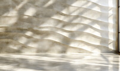 Poster - Abstract Wavy Wall with Sunlight Cast and Textured Concrete Floor Space