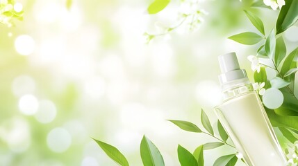 Aufkleber - Vibrant green lush leaves and soft natural sunlight in a serene peaceful botanical background  Ideal for skincare cosmetic or wellness product displays packaging or promotional materials