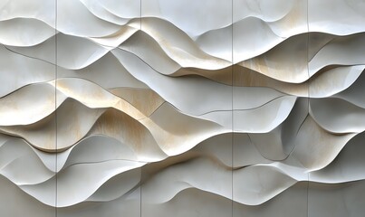 Poster - Abstract white and gold wavy tile pattern for interior design backgrounds and wall coverings