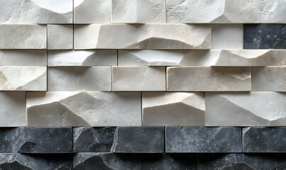 Poster - Textured White and Dark Gray Stone Wall with Geometric Patterns for Modern Design