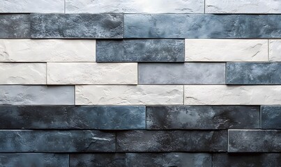 Poster - Stone brick wall background in shades of gray and white with a rough texture