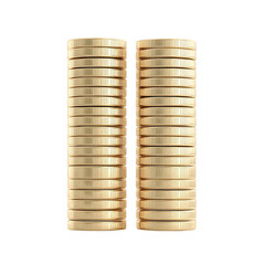 Poster - Stacked Gold Coins in Two Vertical Columns on a White Background