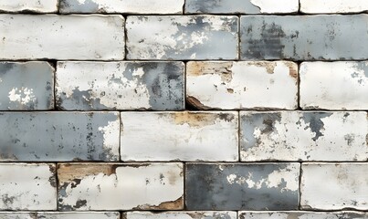 Poster - Distressed brick wall with peeling white and grey paint providing a textured backdrop