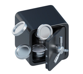 Poster - 3d rendering of safe with flying coins. simple 3d illustration for business and finance