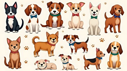 Wall Mural - Minimalist style illustration theme background, various cute dogs