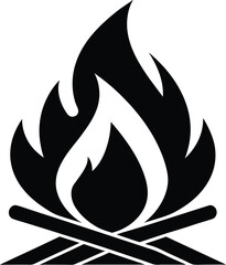 campfire icon silhouette illustration white background burning bonfire with a large flame for campin