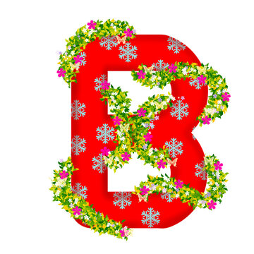 Letter B design with floral and vine pattern with butterfly. Perfect for floral themed decoration or invitation. Vector illustration, art and festival drawing.