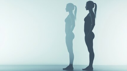 Poster - Fitness transformation depicted in silhouette showcasing progress before and after workouts. Generative AI