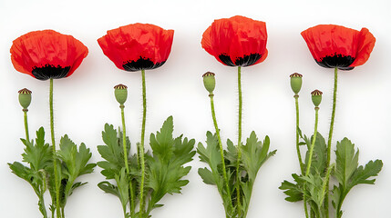 Canvas Print - Blooming poppy flowers isolated on white background