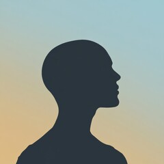 Fototapete - Silhouette of a person with visible bald patches against a gradient background at sunset. Generative AI