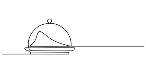 Poster - Continuous Line Drawing of Serving Icon. Hand Drawn Symbol Vector Illustration, hand drawn doodle serving food icon illustration in continuous line art style vector, Banquet Service Continuous Line. 