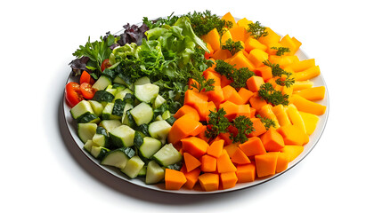 Canvas Print - plate of salad with fresh vegetables isolated on white background top view