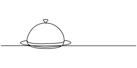 Poster - Continuous Line Drawing of Serving Icon. Hand Drawn Symbol Vector Illustration, hand drawn doodle serving food icon illustration in continuous line art style vector, Banquet Service Continuous Line. 