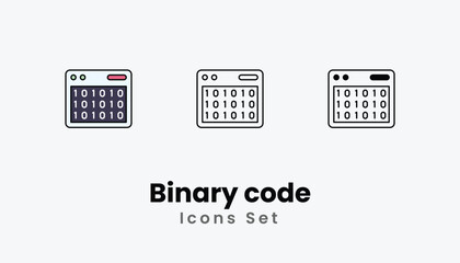 Binary code Icons thin line and glyph vector icon stock illustration