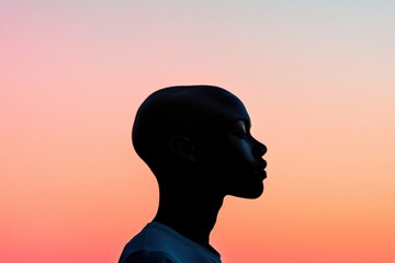 Poster - Silhouette of a person with bald patches during sunset on a calm evening. Generative AI
