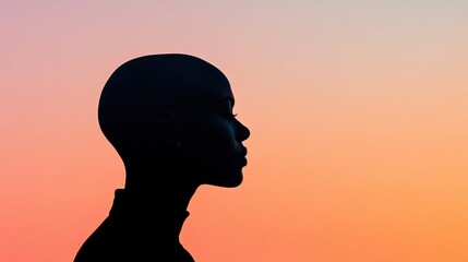 Poster - Silhouette of a person with bald patches against a vibrant sunset sky showcasing natural beauty and individuality. Generative AI