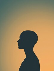 Fototapete - Silhouette of a person with bald patches against a gradient sunset background in a serene outdoor setting. Generative AI