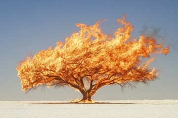 Poster - A single tree stands alone in the vast desert landscape