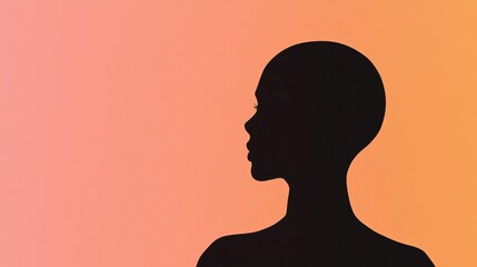 Fototapete - Silhouette of a person with visible bald patches against a gradient background during sunrise. Generative AI