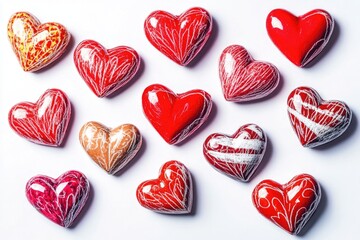 Poster - Collection of red and white hearts on a white background