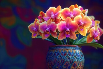 Poster - A decorative vase filled with vibrant orange and purple flowers, perfect for home decor or office setting