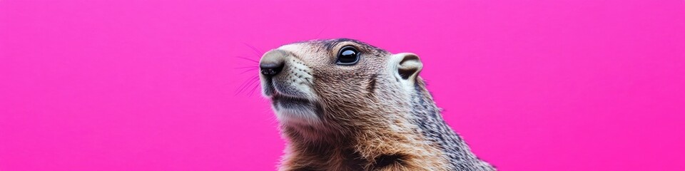 Poster - Close-up of a ground squirrel on a pink background