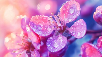 Wall Mural - A detailed view of a flower with tiny water droplets glistening on its surface