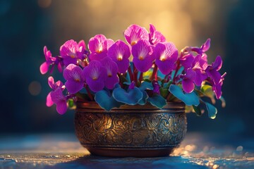 Aufkleber - A decorative arrangement of purple flowers placed on a table for display or use
