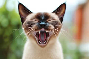 Poster - A clear view of a cat's face with its mouth open, perfect for animal-themed designs or illustrations