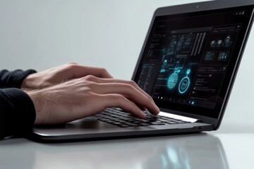Poster - a person working on their laptop, focused on writing or editing