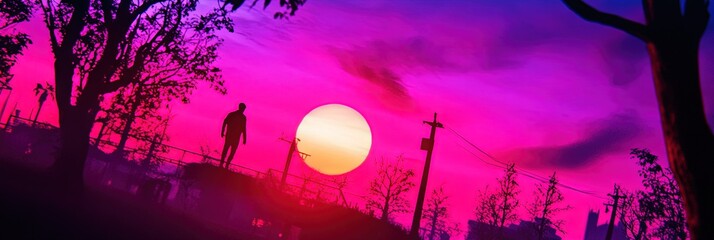 Wall Mural - sunset in the forest
