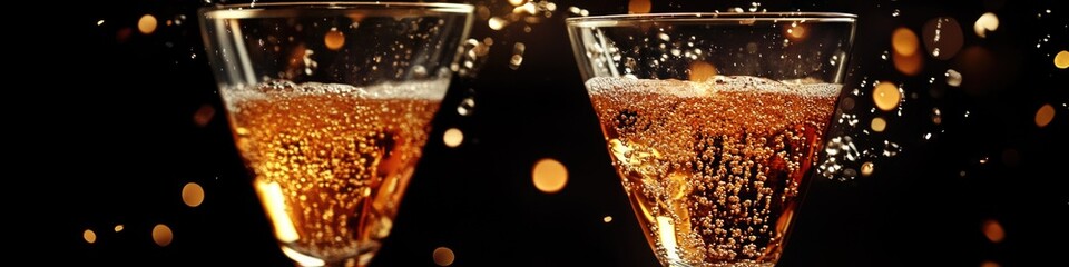 Poster - Two champagne glasses with sparkling bubbles rising from the liquid, perfect for celebrations and special occasions