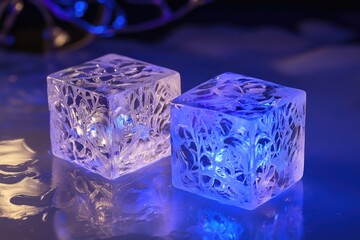 Poster - A pair of ice cubes sitting on a flat surface, frozen in time