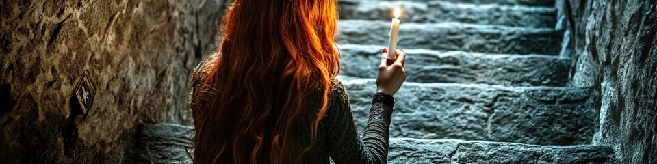 Aufkleber - A woman holds a lit candle close to her face, illuminated by the warm glow