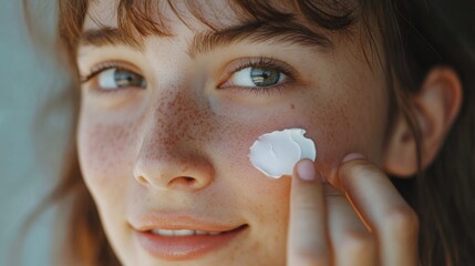 Poster - A close-up shot of someone applying a facial cream