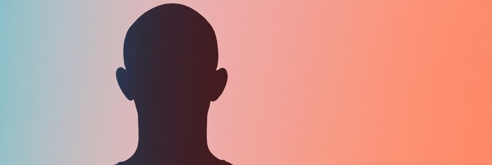 Poster - Silhouette of a person with bald patches against a gradient background highlighting individual features and contours. Generative AI