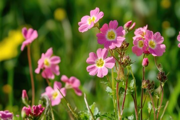 Poster - A cluster of pink flowers growing among lush green grass
