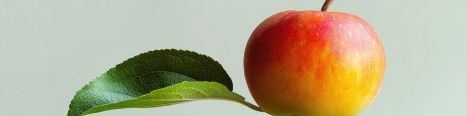 Poster - A single red apple sits atop a green leaf, perfect for food or decoration