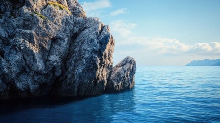 Poster - A natural rock formation emerges from the open ocean waters, suitable for use as a unique landscape or seascape element