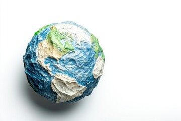Poster - A miniature model of the Earth made from paper mache on a white background