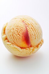 Poster - A single serving of creamy peach ice cream on a clean white surface, perfect for a sweet treat or dessert
