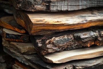 Poster - Stacked wood logs, possibly for firewood or construction purposes
